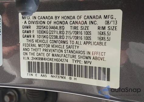 2014 Honda Cr-V Lx from USA, damaged, VIN 2HKRM4H34EH604274